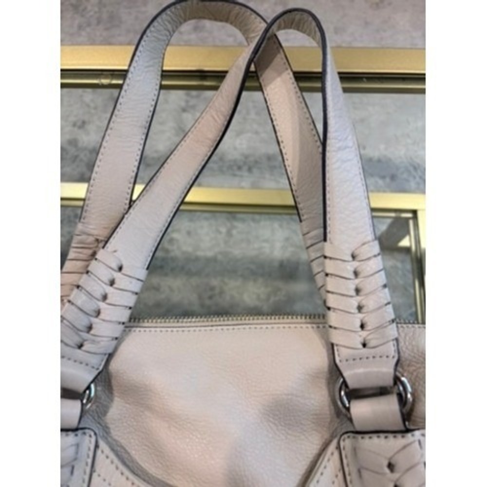 B Makowsky Cream Pebbled Leather Satchel Shoulder Bag Whipstitch Cream - Picture 3 of 16